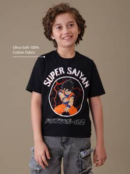 Kidsville - Official Dragon Ball Z Super Saiyan Goku Printed Black T-Shirt For Boys