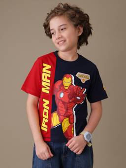 Kidsville - Iron Man Graphic Badge Printed Multicolor Cotton T-Shirt For Boys