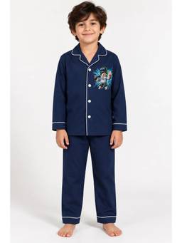 Shopbloom - Navy Blue Adventure Print Long Sleeve Night Suit
