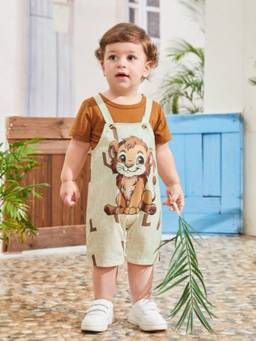 KIDNIP - Rust Printed Baby Dungaree Romper with T-Shirt