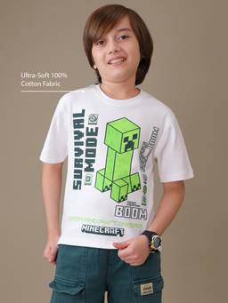 Kidsville - Minecraft Survival Mode Creeper Multicolor T-Shirt and Short Set For Boys