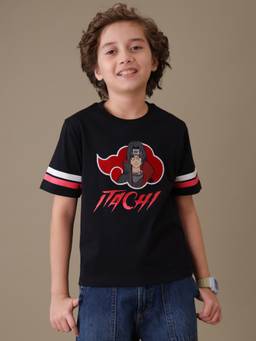 Kidsville - Naruto Itachi Applique Embroidered and Printed Black T-Shirt For Boys