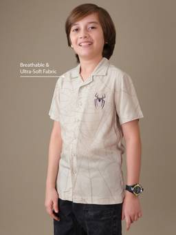 Kidsville - Spider-Man: Brand New Day Graphic Printed Beige Rayon Shirt For Boys