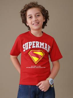 Kidsville - Official DC Comics Superman Foil Graphic Printed Red T-Shirt For Boys