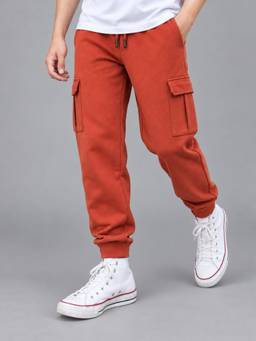 PLUM TREE - Boys Orange Premium Soft Cotton Solid Cargo Pocket Jogger