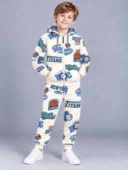 PLUM TREE - Boys Off White Premium Soft Cotton Full-Zipper Hooded Sweatshirt and Jogger