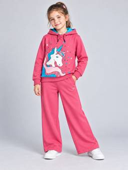 PLUM TREE - Girls Mauve Premium Soft Cotton Hooded Sweatshirt and Wide Leg Pant