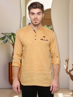 KUONS AVENUE - Men's Yellow Cotton Short Kurta