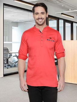 KUONS AVENUE - Men's Salmon Pink Cotton Short Kurta