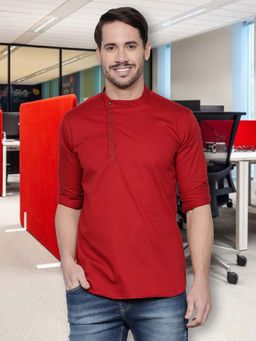 KUONS AVENUE - Maroon Men's Cotton Twill Angrakha Festive Kurta