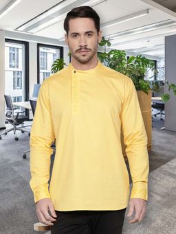 KUONS AVENUE - Yellow Men's Cotton Twill Angrakha Festive Kurta