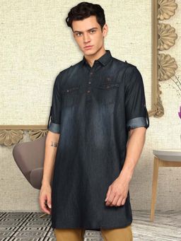 KUONS AVENUE - Men's Black Denim Long Pathani Kurta