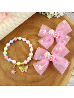 Asthetika Kids - Pink Charm Bow Hair Clips & Bracelet (3-12 Years)