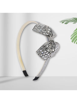 Asthetika Kids - Silver Crystal Studded Bow Hairband (3-12 Years)