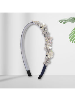 Asthetika Kids - Navy Blue Crystal Studded Bow Hairband (3-12 Years)