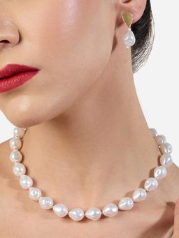 Zaveri Pearls - White Baroque Pearls Toggle Clasp Necklace and Earring Set