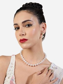 Zaveri Pearls - White Classy Pearls Toggle Clasp Necklace and Earring Set