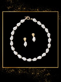 Zaveri Pearls - White Baroque Pearls Toggle Clasp Necklace and Earring Set