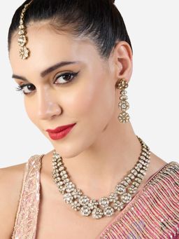 Zaveri Pearls - Antique Gold Tone Kundan Necklace Earring and Maan Tikka Set