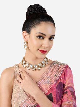 Zaveri Pearls - Antique Gold Tone Stones Statement Necklace and Earring Set