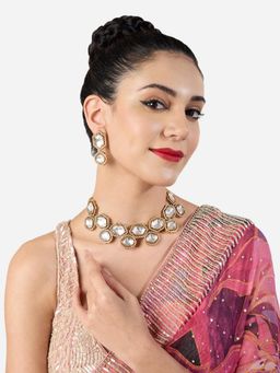 Zaveri Pearls - Antique Gold Tone Stones Statement Necklace and Earring Set