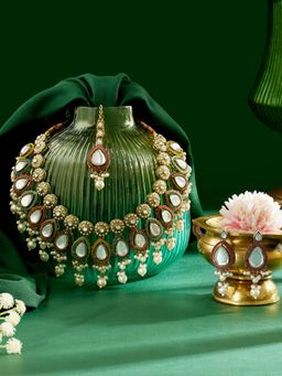 Zaveri Pearls - Multicolour Stones and Beads Necklace Earring and Maan Tikka Set