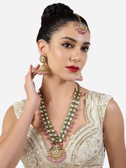Zaveri Pearls - Green Meenakari and Purple Bridal Necklace Earring and Maan Tikka Set