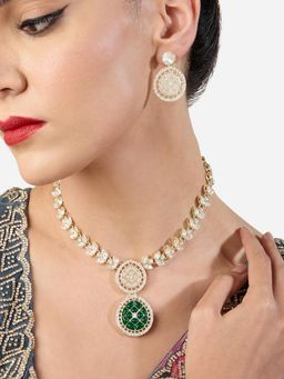 Zaveri Pearls - Green and White Dazzling Stones Embellished Necklace and Earring Set