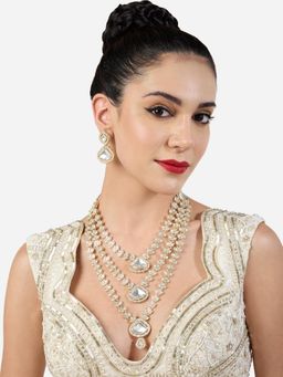 Zaveri Pearls - Gold Tone Dazzling Stones Layered Bridal Necklace Earring Set