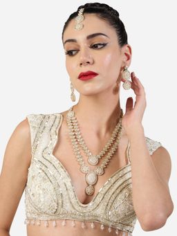 Zaveri Pearls - Gold Tone Stones Layered Necklace Earring and Maan Tikka Set