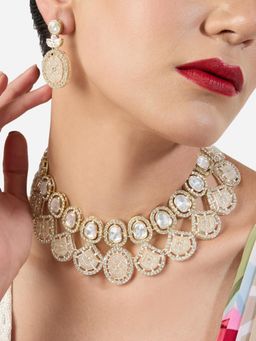 Zaveri Pearls - White Stone Gold Tone Dazzling Austrian Diamonds Necklace and Earring Set