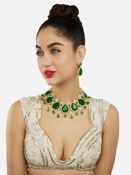 Zaveri Pearls - Green and White Stone Dazzling Austrian Diamonds Necklace and Earring Set