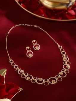 Zaveri Pearls - Gold Tone Cubic Zirconia Circular Design Necklace and Earring Set