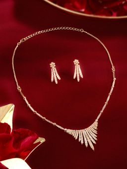 Zaveri Pearls - Gold Tone Cubic Zirconia Cascading Necklace and Earring Set