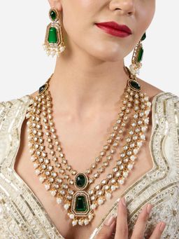 Zaveri Pearls - Green and White Stones Kundan Pearls Bridal Necklace and Earring Set