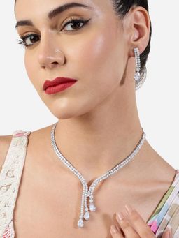 Zaveri Pearls - Silver Tone Diamonds Contemporary Necklace and Earring Set