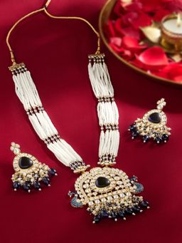 Zaveri Pearls - Purple and White Peacock Inspired Meenakari Long Necklace and Earring Set