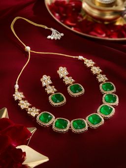 Zaveri Pearls - Green and White Stones Austrian Diamonds Necklace and Earring Set
