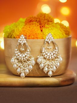 Zaveri Pearls - White Stones and Cluster Beads Drop Ethnic Dangler Earrings