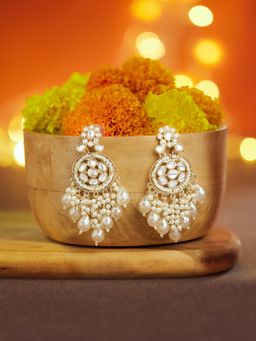 Zaveri Pearls - White Stones and Cluster Beads Drop Ethnic Dangler Earrings