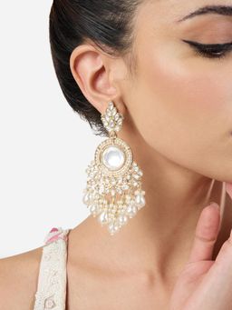 Zaveri Pearls - White Stones and Cluster Beads Drop Ethnic Dangler Earrings