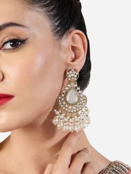 Zaveri Pearls - Antique Gold Tone Kundan and Cluster Beads Drop Dangler Earrings