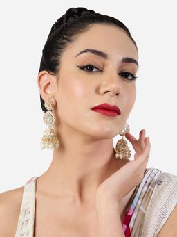 Zaveri Pearls - White Stone Gold Tone Austrian Diamonds and Cluster Beads Jhumka Earrings