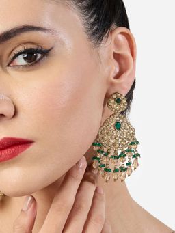 Zaveri Pearls - Green Champaign Colour Stones Cluster Beads Dangler Earrings