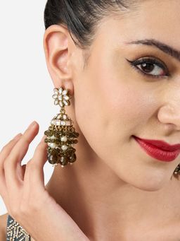 Zaveri Pearls - Mehendi Green Clustered Beads Antique Plated Jhumka Earrings