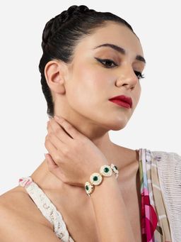 Zaveri Pearls - Green Stones and Tiny Pearls Embellished Traditional Bracelet