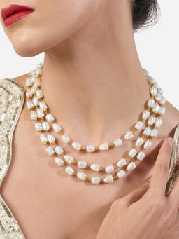 Zaveri Pearls - White Beads Multilayer Fusion Wear Statement Necklace