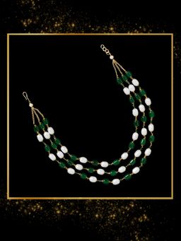 Zaveri Pearls - Green and White Multilayer Beaded Fusion Wear Statement Necklace