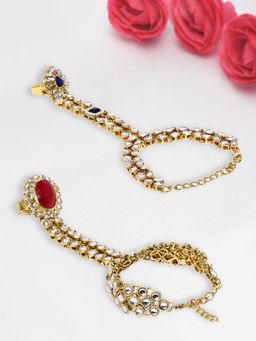 Zaveri Pearls - Pink and Blue Stones Kundan Hand Harness (Pack Of 2)