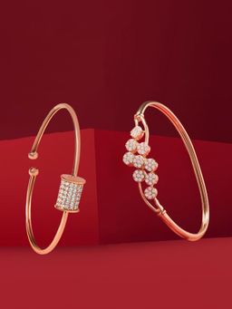 Zaveri Pearls - White Stone Rose Gold Cubic Zirconia Kada (Pack Of 2)